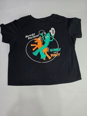 Gumby & Pokey Howdy Partner Cowboy Graphic T-Shirt XL Black Retro Cartoon